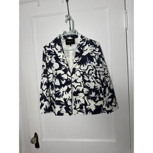 Lafayette 148 Navy Blue White Dressy Jacket Blazer Designer Women's Size 6
